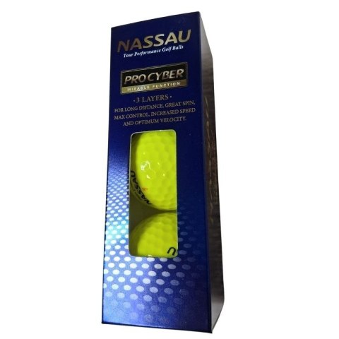 Nassau, piłki golfowe PRO CYBER, kolor żółty, 3 szt.
