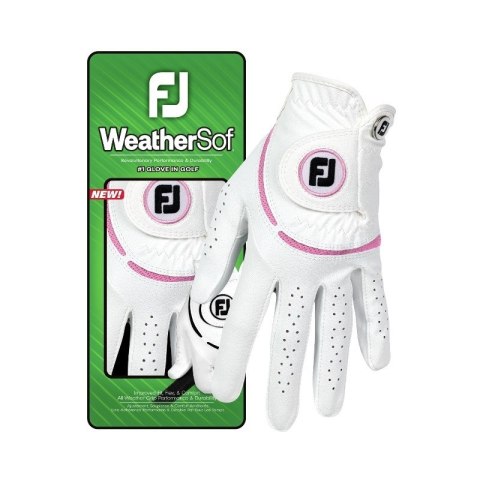 FOOTJOY, Rękawica golfowa WeatherSof, FJ (damska, biało-rozowa, rozm. M) FOOTJOY, Rękawica golfowa WeatherSof, FJ (damska, biało-rozowa, rozm. M)