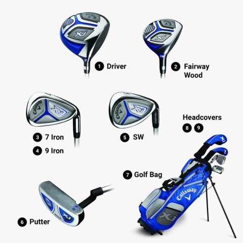 Callaway, Zestaw kijów golfowych dla dzieci 120-135 cm, Golf XJ-2, torba niebiesko - biała Callaway, Zestaw kijów golfowych dla dzieci 120-135 cm, Golf XJ-2, torba niebiesko - biała