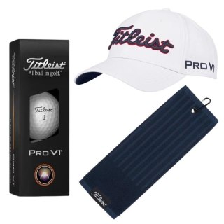 Zestaw prezentowy dla Golfisty, Titleist T01, czapka z daszkiem, piłki golfowe i ręcznik