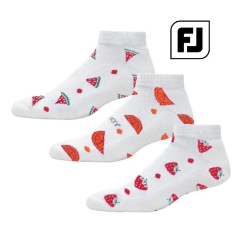FootJoy, skarpety damskie ComfortSof Fruits typ stopki, białe, one-size, 3-pack