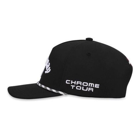 Callaway, czapka golfowa Tour Authentic Performance Rope, czarna, model 26, na bokach emblematy Quantum i Chrome Tour