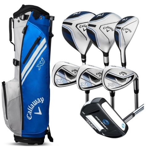 Callaway, zestaw kijów do golfa XJ-3 dla juniorów, 7 kijów z torbą na nóżkach, niebiesko-biały, grafit set