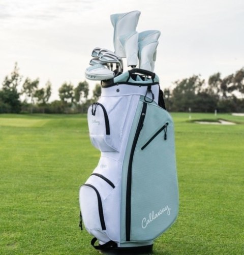 Callaway, zestaw kijów do golfa REVA 26, damski, 10 kijów z torbą cartbag kolor PEACH/SURF, grafit set