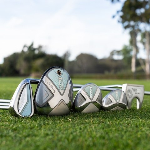 Callaway, zestaw kijów do golfa REVA 26, damski, 10 kijów z torbą cartbag kolor PEACH/SURF, grafit set